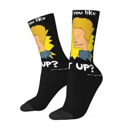 Funny Crazy Sock for Men Shut Up Graphic MTV Hip Hop Harajuku Beavis And Butthead Happy Seamless Pattern Printed Boys Crew Sock