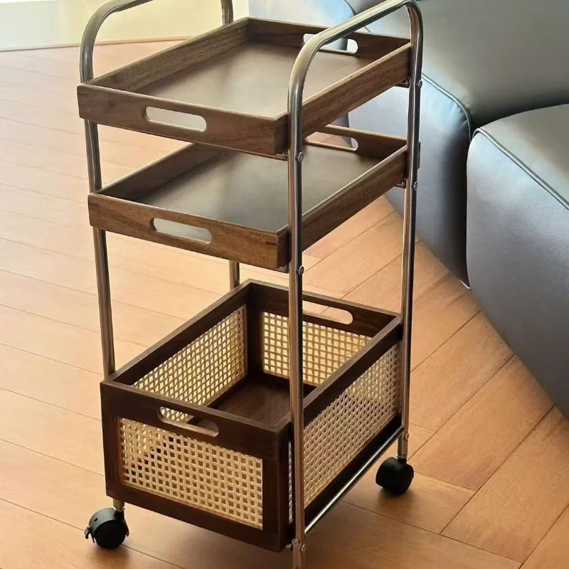

Stainless steel wheeled trolley living room Nordic medieval movable sofa side coffee table storage rack