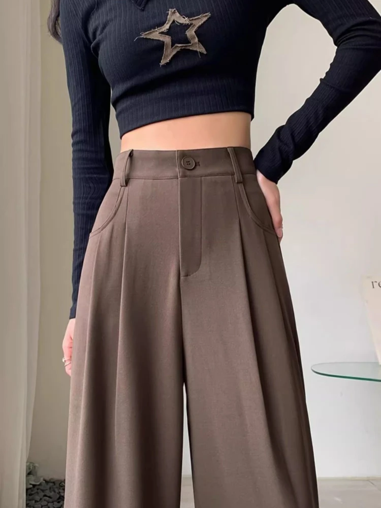 Fashion High Waist Wide Leg Pants Women Spring Fall Baggy Black Trouser Office Ladies Full Length Straight Suit Pant Outwear New