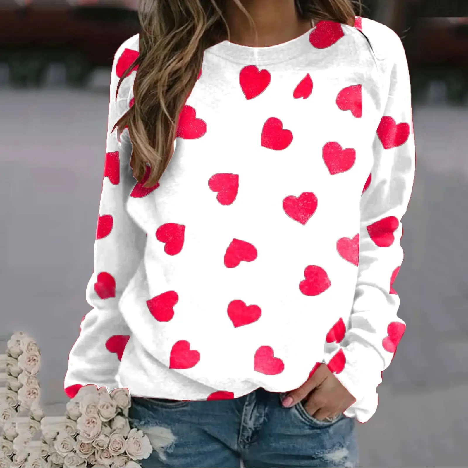 New Women\'s Casual Sweatshirt 3D Love Print Long Sleeve Round Neck Loose Autumn Pullover Fashion Versatile Women\'s Hoodie