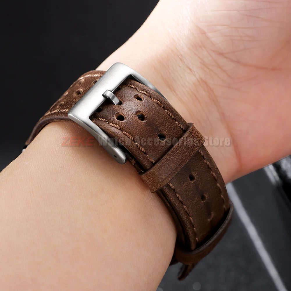 Vintage-Uhrenarmband aus echtem Leder, 18 mm, 20 mm, 22 mm, universell für Herren und Damen, Rindslederarmbänder, atmungsaktives Armband für Seiko Herrenarmband – Detail 7