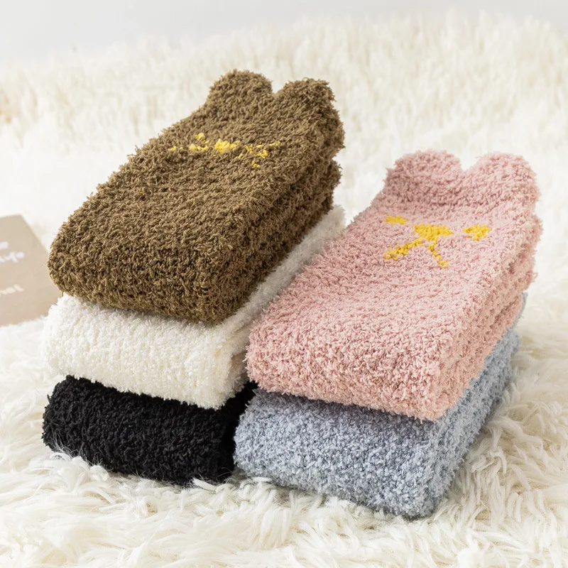 5 Pairs/Set Lady's Comfortable and Warm Socks, Warm and Thick Winter Mid Tube Warm Socks, Sleeping Socks, Fashionable Patterns