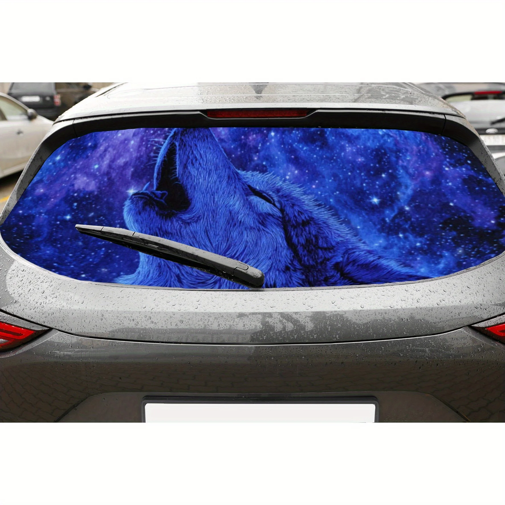 

Deep Purple Starry Sky and Wolves Car Rear Window Vinyl Wraps Sticker, Fashionable Auto Decal, Waterproof Self-adhesive & Anti-s