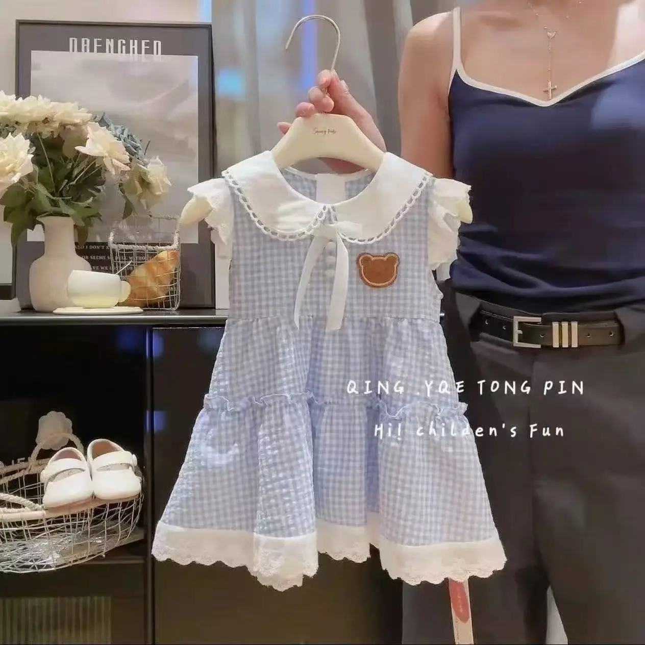 

Summer Dress for Girls Thin Plaid Simple Round Neck Dress for Baby Girls 2025 New Princess Dress for Girls