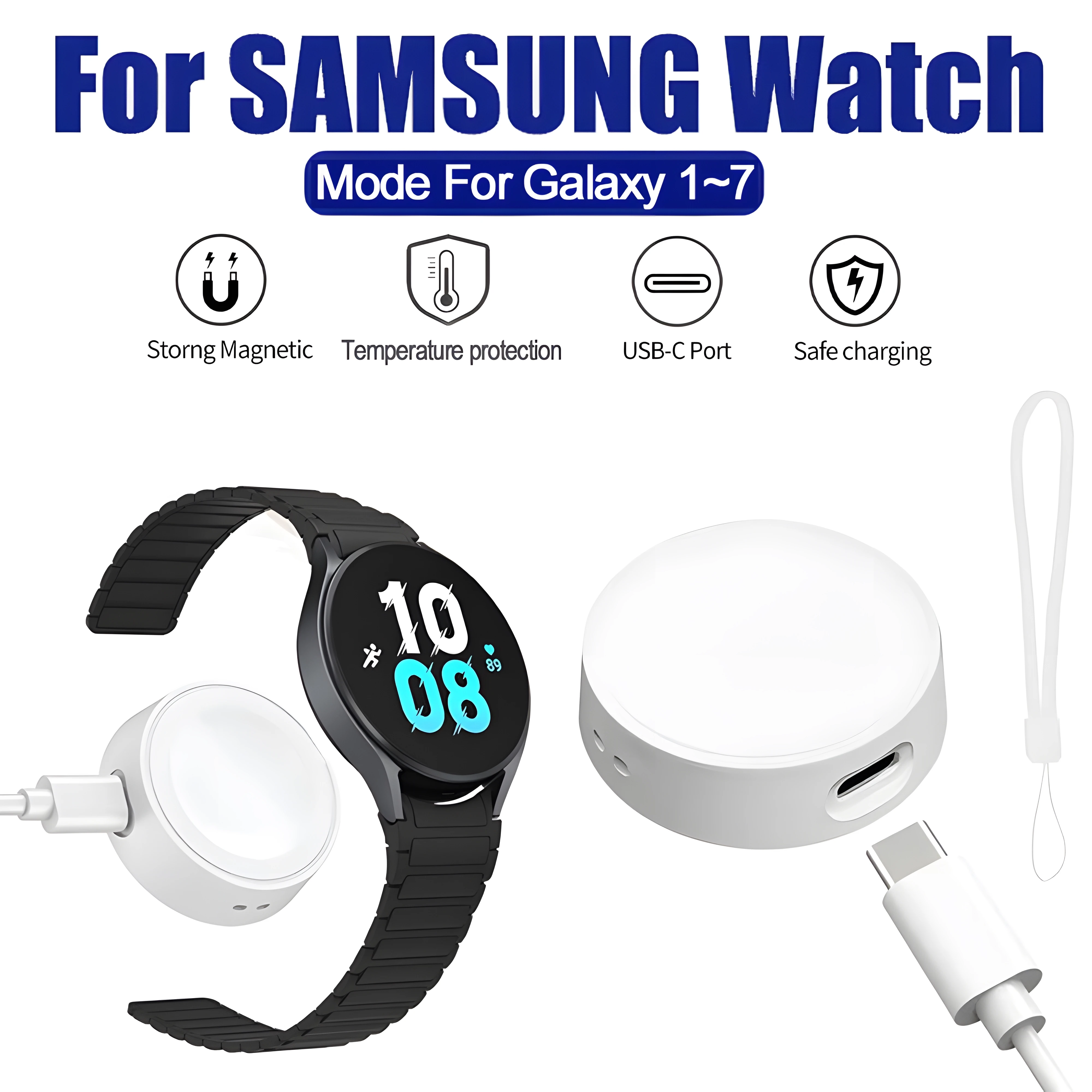 Cargador magnético inalámbrico portátil para Samsung Watch 7, puerto de carga tipo C para Galaxy Watch 7, 6, 5, 4, 3, Universal Ultra