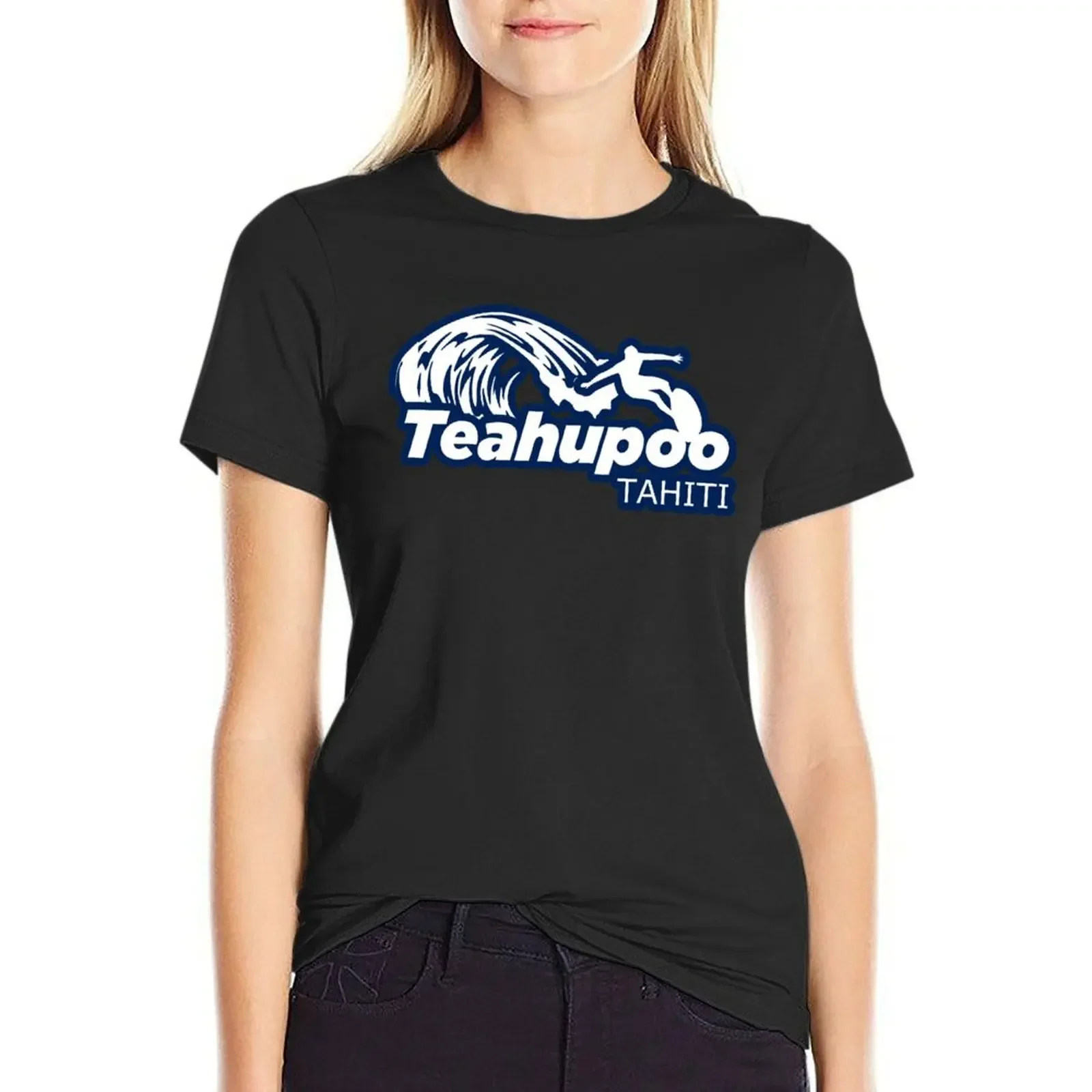 

Teahupoo Surf Break, white font. Tahiti T-Shirt oversized animal print shirt for girls vintage clothes for woman