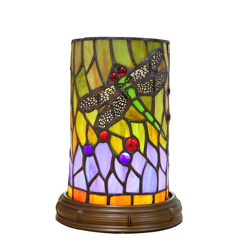 European Vintage LED Glass Decorative Table Lamp Stained Glass USB Three-Tone Night Light