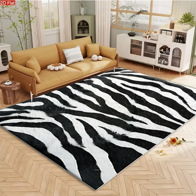Bold Zebra Stripe Animal Print Carpet Flooring for Living Room Bedroom Sofa Rug Non Slip Washable Soft Floor Mat