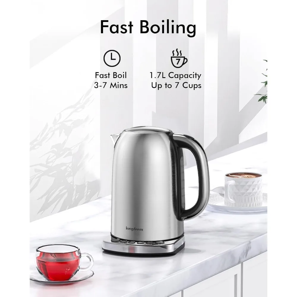 Temp Control Electric Tea Kettle,1.7L Stainless Steel Water Boiler ,Fast Boiling 1500 Watts,Auto-Shutoff,Boil-Dry Protection