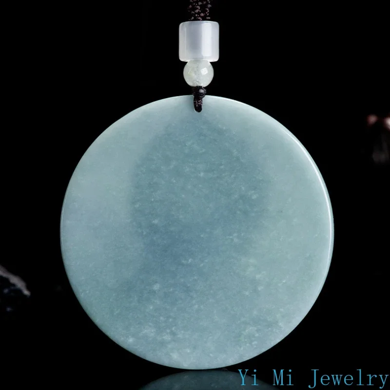 100% GenuineA-goods Jadeite Blue Water Colorful Shadow Carving Guanyin Buddha Pendant Men and Women Beads Treasure Jade Necklace