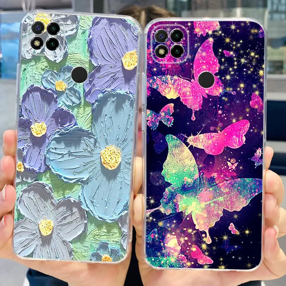 Fashion Flower Butterfly Pattern Phone Case For Xiaomi Redmi 9C NFC Soft Silicone TPU Back Cover For Redmi 9 (India) Redmi9C 9 C