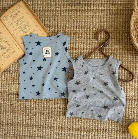 Boys T-shirt 2026 Spring and Summer New Children's Clothing Korean Style Boys and Girls Stars Printed Foreign Style Casual Vest