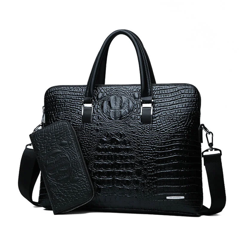 Double Layer Men's Handbag Men Briefcases Leather Handbags Crocodile Pattern Shoulder Bag Male Business Men Laptop Bag Sac Homme