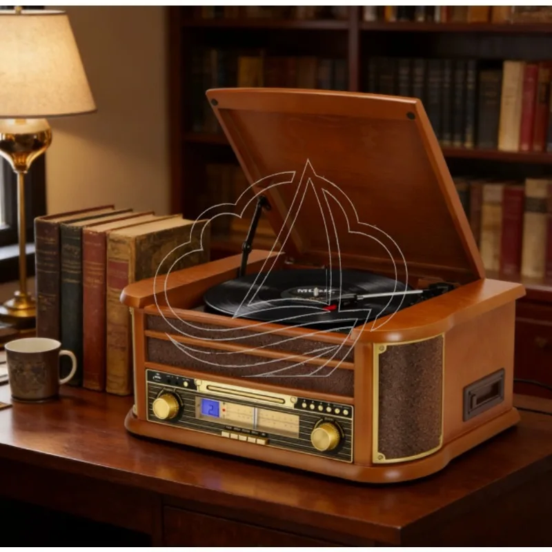 Retro Vinyl Record Player Bluetooth Enabled With CD Cassette Radio USB Playback Function