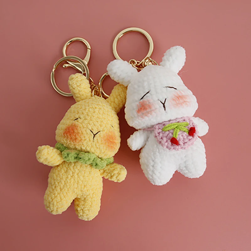 漫画のウサギのキーホルダー,イヤホン,かぎ針編み,かわいい動物の人形,バッグの編み物,ペンダントアクセサリー