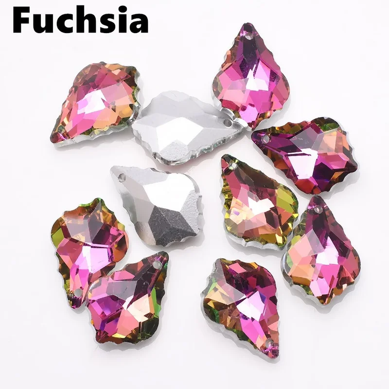 10Pcs 15x22mm Single Hole Charms Crystal Baroque Pendants Maple Leaf Shape Glass Beads for DIY Jewelry Making Necklace Earrings