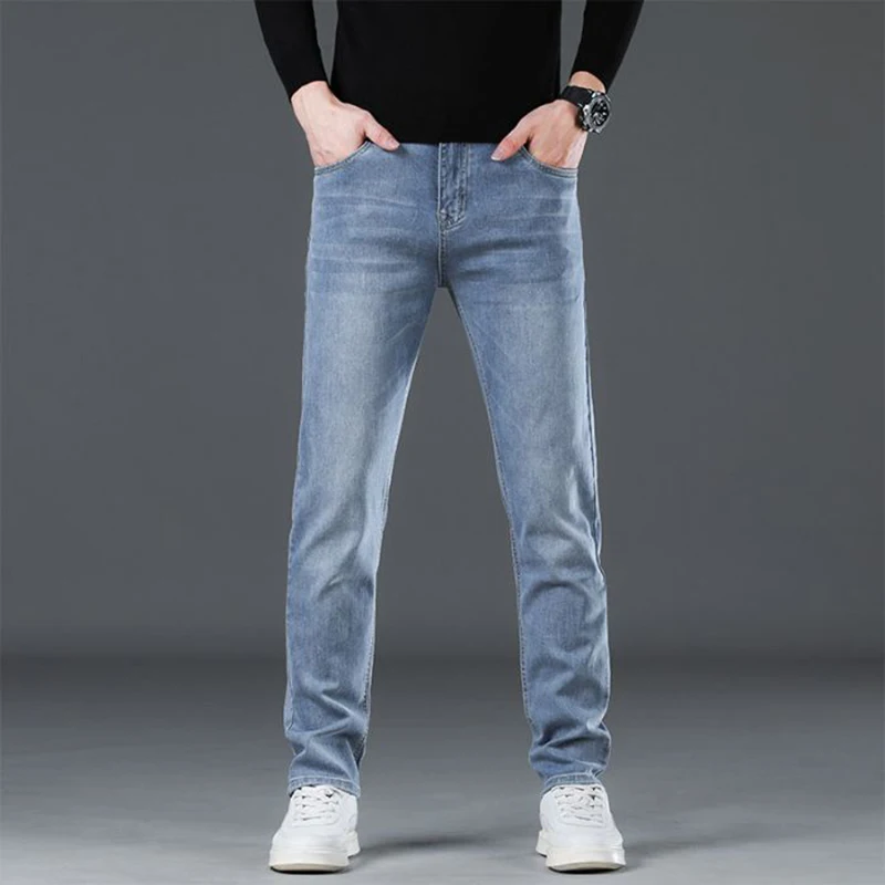 Men High Quality Versatile Straight Leg Jeans Male Fashion Solid Color Casual Trousers Classic Breathable Daily Denim Pants