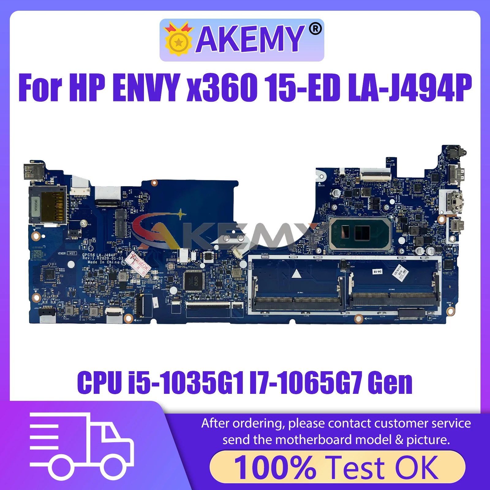 

AKEMY LA-J494P Motherboard For HP ENVY x360 Convertible 15-ED L93870-601 L93868-601 Mainboard CPU i5-1035G1 I7-1065G7 Gen