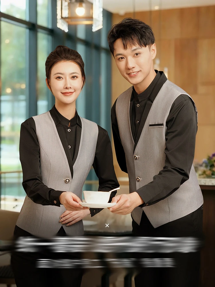 Abbigliamento da lavoro per cameriere Top Tute Camicie per servizi di ristorazione Maniche lunghe per ristorante dell'hotel Caffè Barista Set uniforme da cameriera