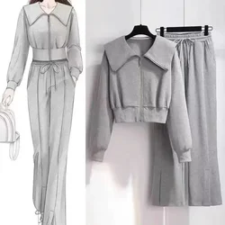 Women's Two-piece Set, Flip Collar Casual Jacket and Sports Pants, Running Sportswear, Spring and Autumn, 2024