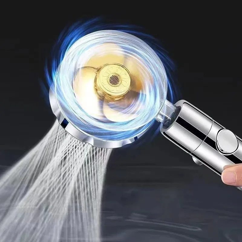 360 Degree Rotating Turbine Fan Shower Head High Pressure One-key Stop Massage  Adjustable Shower for Bathroom  Accessories