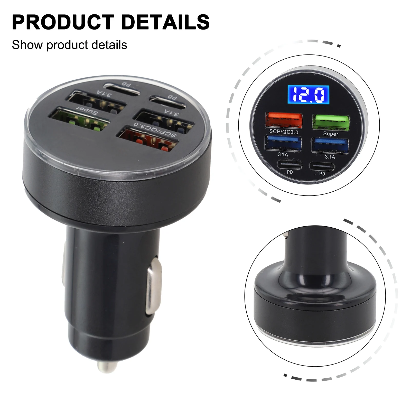 Fast Charging Type C Car Charger Charger Current Fast Charger High Gloss Shell Voltage Input Good Conductivity