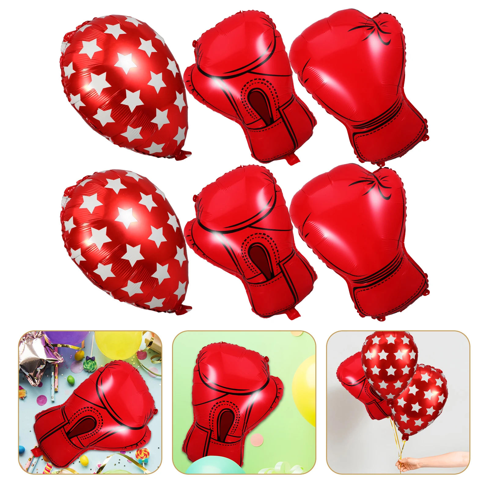 

6pcs Inflatable Boxing Glove Balloons Sport Theme Decorations Mens Birthday Fighting Night Balloons Automatic Sealing Strip
