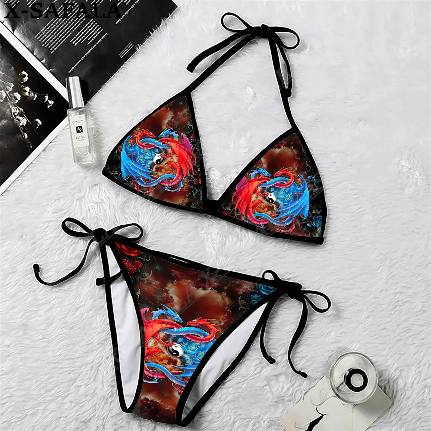 Tattos Dragons Eagles 3D Print Women Micro Triangle Tie Side Bikini Summer Beachwear Mankini Cute Sexy Beach Bathing Suit