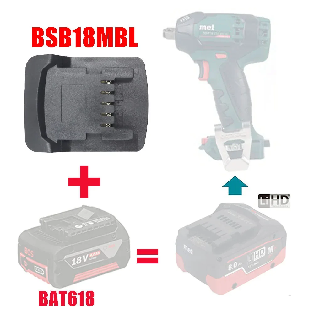 dawupine BSB18MBL Adapter Converter Can use Bosch 18V Li-ion Battery BAT618 on Metabo 18V Lithium Electrical Power Tool