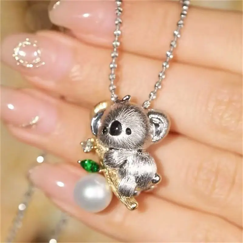 Cute Crit Koala Exquisite Pendant a Two-wearing Hand-drawn Process Inlaid with Sweet and Simple view 3