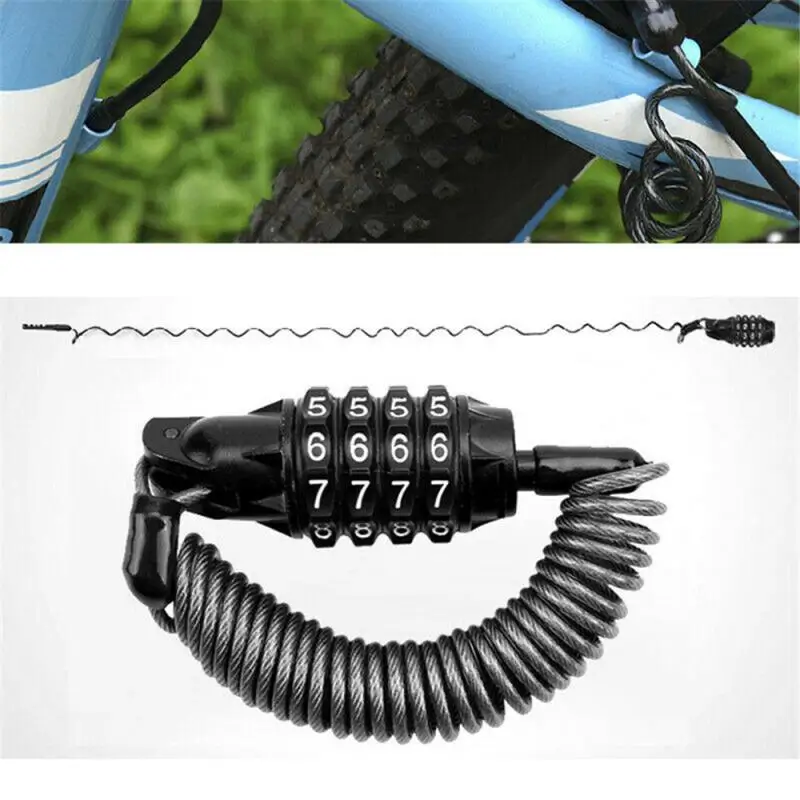 Motorcycle Helmet Lock Cable Black Tough Combination 4 Digit Password Anti-theft Security Rope Motorcycle Helmet Lock