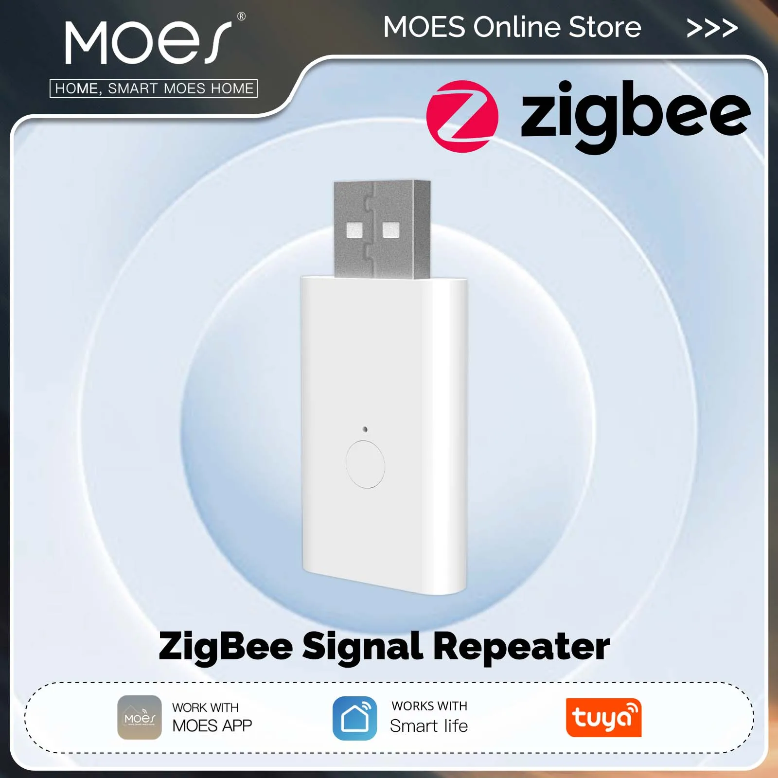 

MOES Tuya ZigBee3.0 Signal Repeater Amplifier USB Port Range Extender Smart Home Device Expand Wireless Work With ZigBee Gateway