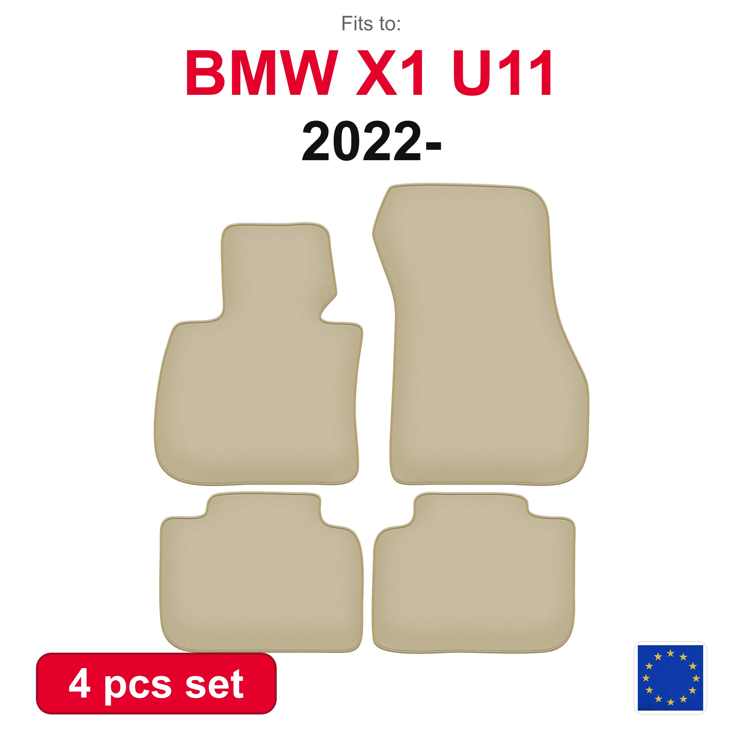 PREMIUM-Autofußmatten aus Velours für BMW X1 U11 Crossover (2022-) – beige, passgenau (4 Stück), passgenaues Autofußmatten-Set