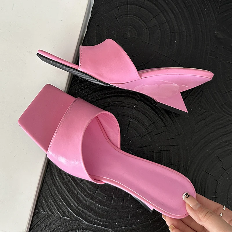 Liyke 2024 New White Pink Strange Wedges Slippers Women Wide Band High Heels Shoes Comfortable PU Leather Slides Sandals Pumps