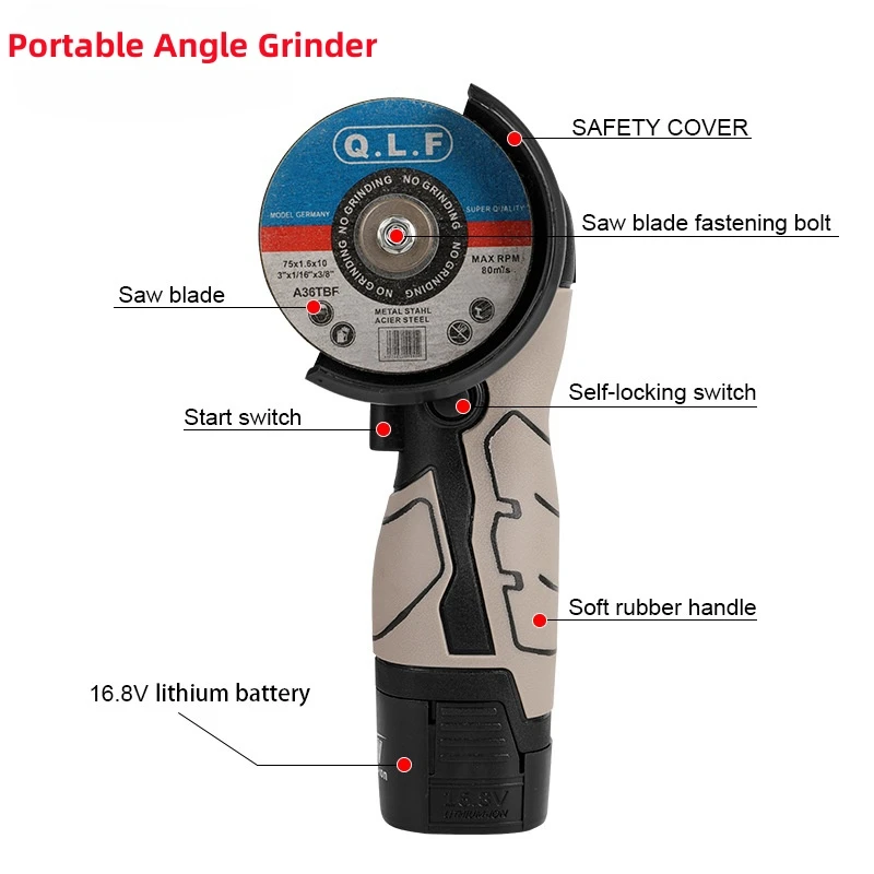 Angle Grinder 16.8V Mini Rechargeable Grinding Tool Polishing Grinding Machine For Cutting Diamond Cordless Power Tools