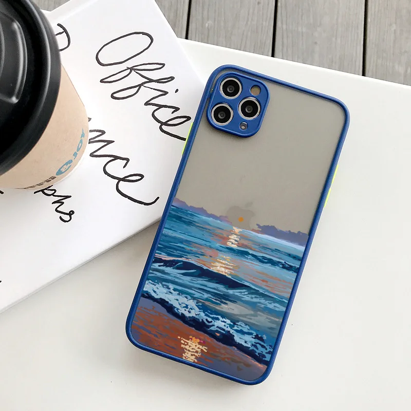 Watercolor Painting Phone Case for IPhone 7 8 Plus 15 13 12 11 14 Pro Max X XS XR Max Aquarelle Ocean Waves Shockproof Covers