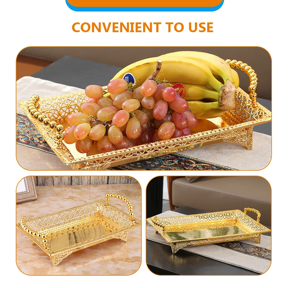 

Snacks Tray Metal Fruit Candy Dish European Style Storage Plate Dried Nuts Organizer Household Serving Tray Coffee Table