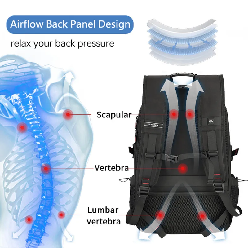 SWICKY 남성용 다기능 패션 비즈니스 캐주얼 여행 방수 노트북, 남자 배낭, 남자 학교 가방, 15.6 인치, 17.3 인치
