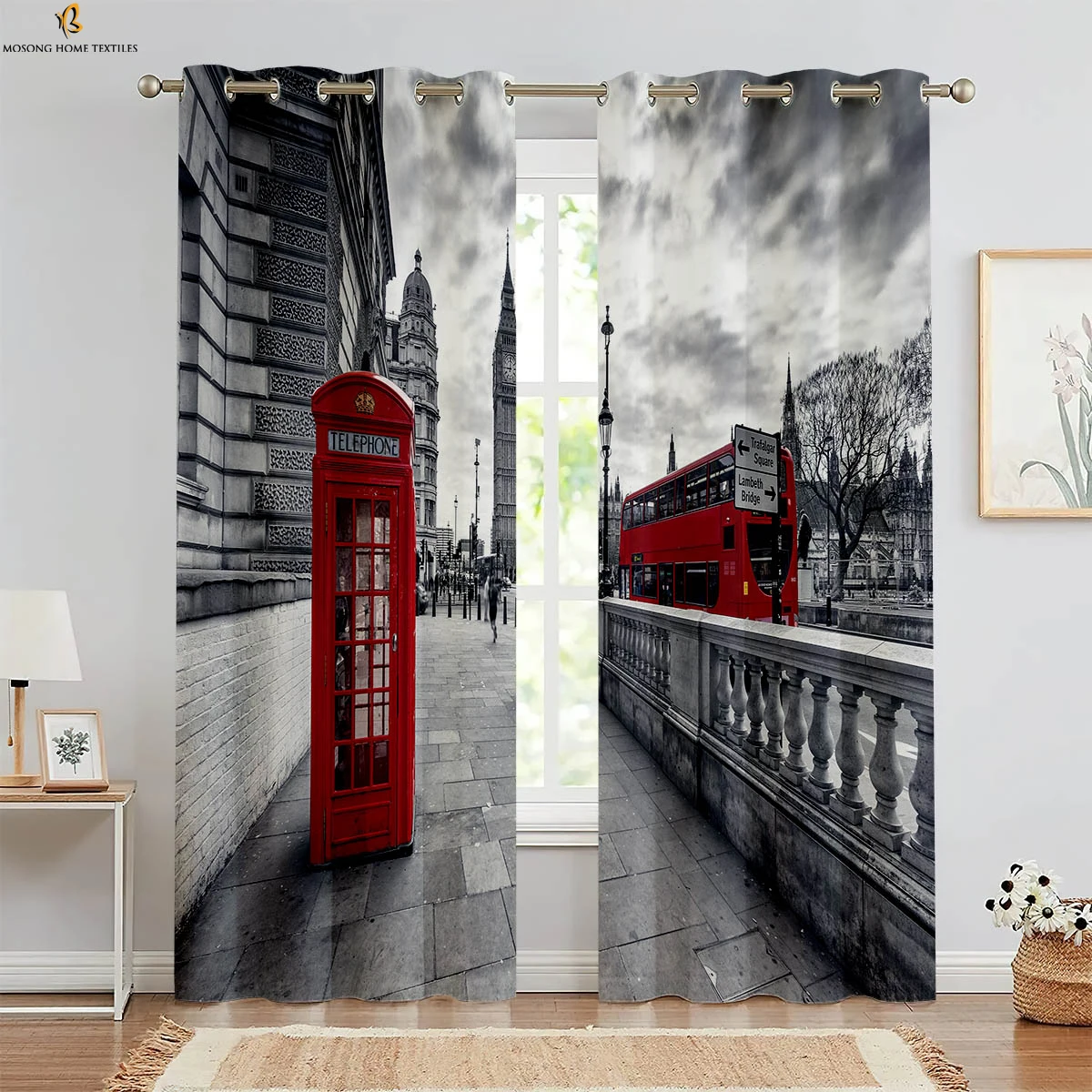 Black And White Architectural Mailbox Retro Landscape 3d Printing Curtain Bedroom Living Room Study Decorative Curtain 2 Pieces