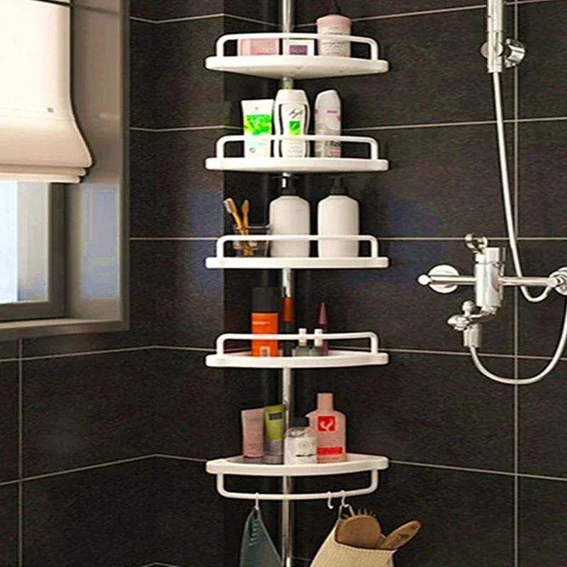 Adjustable Telescopic Bathroom Shelf 105cm-320cm Height No-Drill Shower Corner Storage 4-Shelf Shower Organizer for Space