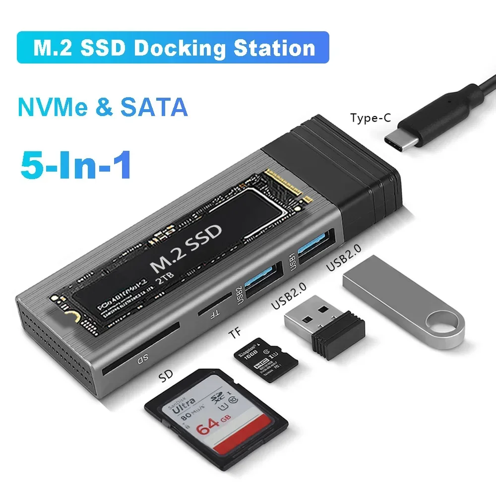 

Концентратор USB C 5-в-1 с функцией хранения дисков для док-станции M.2 e SSD Type C HUB Разветвитель USB C