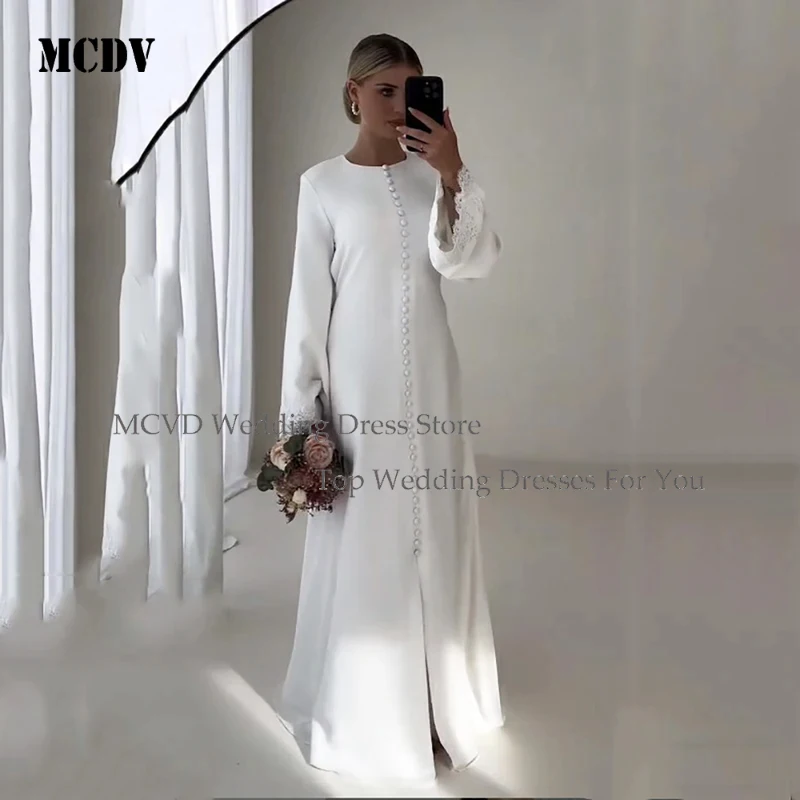 

Wedding Dresses 2026 Luxury Slit Buttons Bridal Dress Customized Lace Long Sleeve Arab Bride Dress White Wedding Gowns MCDV