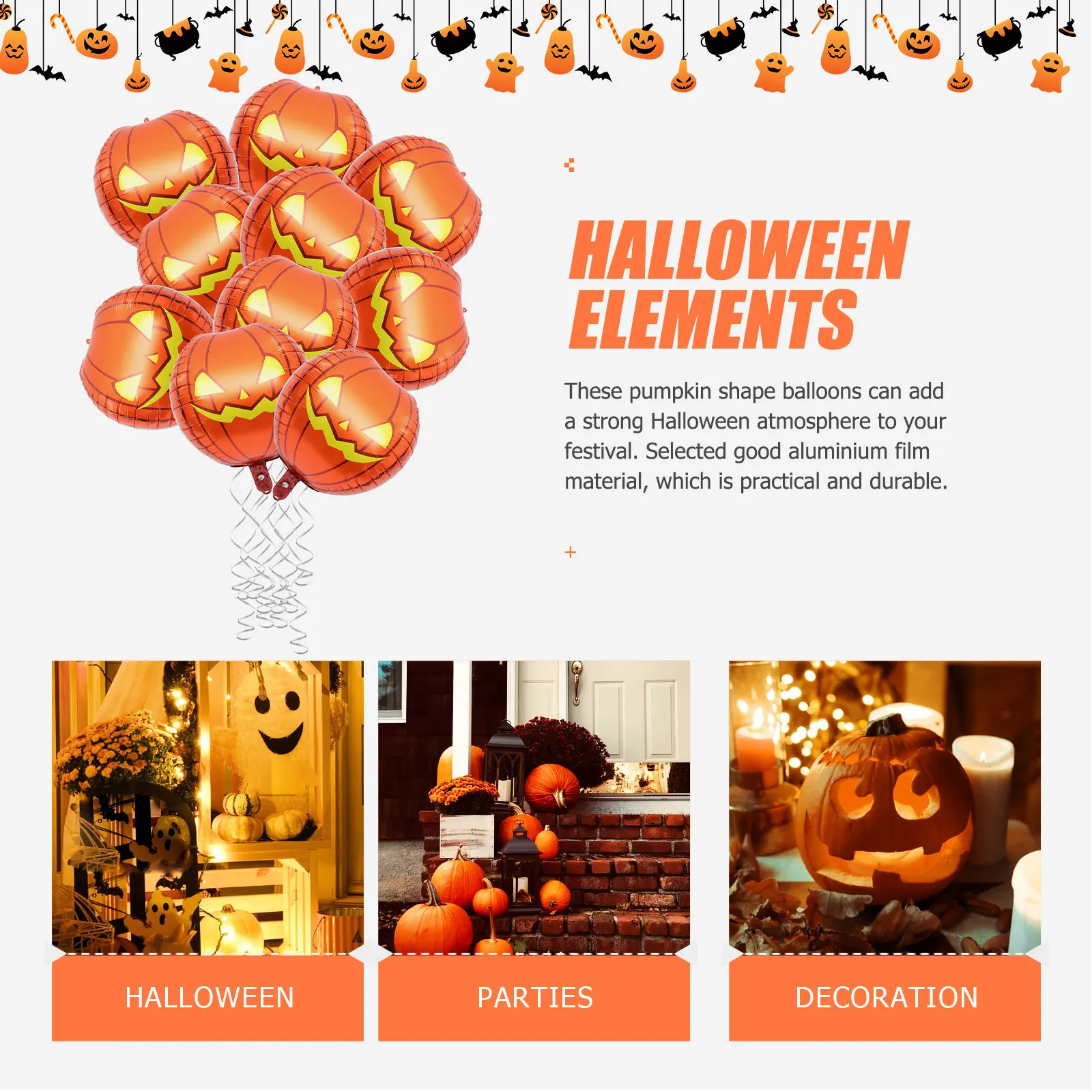 10Pcs Inflatable Pumpkin Balloons Halloween Party Decorations Spooky Festive Props for Haunted Decorative