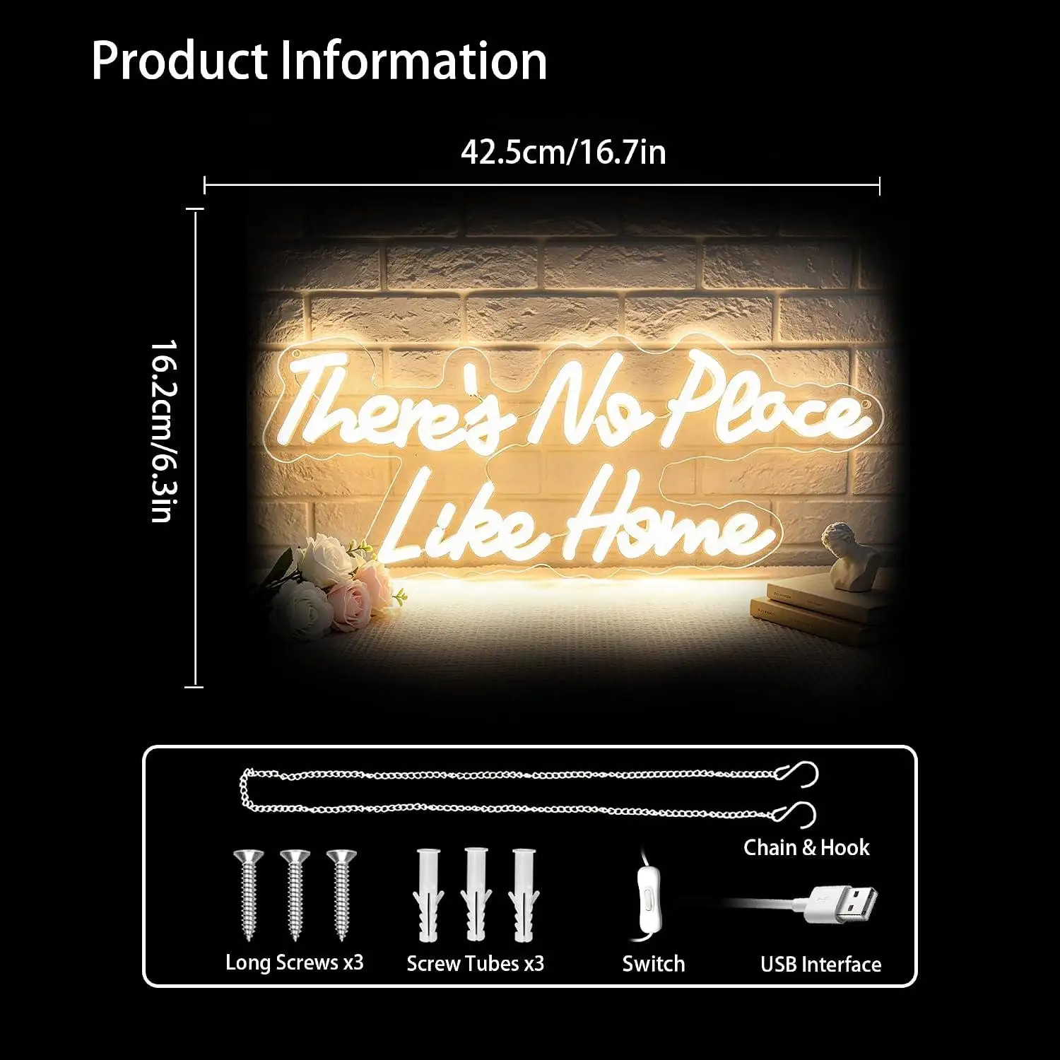 There's No Place Like Home Neon Sign Dimmable LED Light For Living Room Bedroom Farmhouse Entryway Housewarming Party Wall Decor