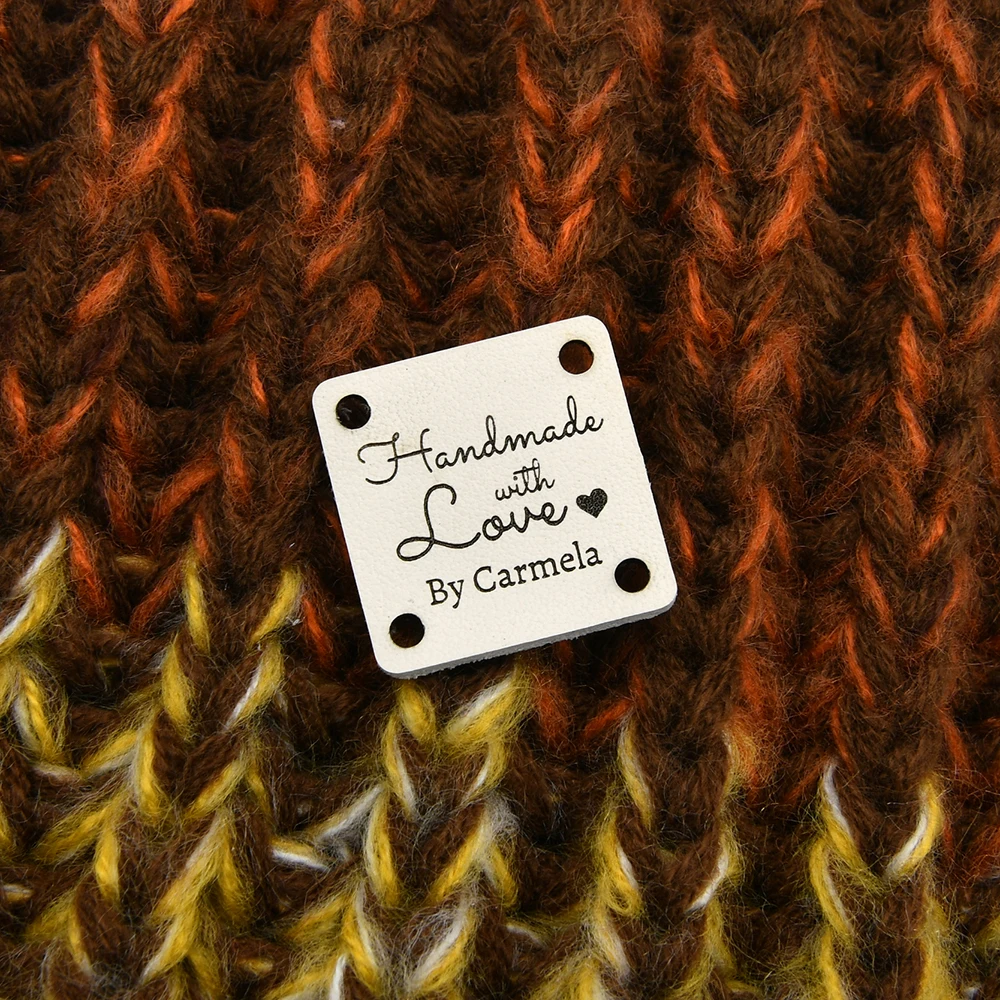 Leather Labels, Sewing Tags, Genuine Leather Knitting Labels, Tags For Handmade, Square 1x1 Inches, Laser Engraved, D575