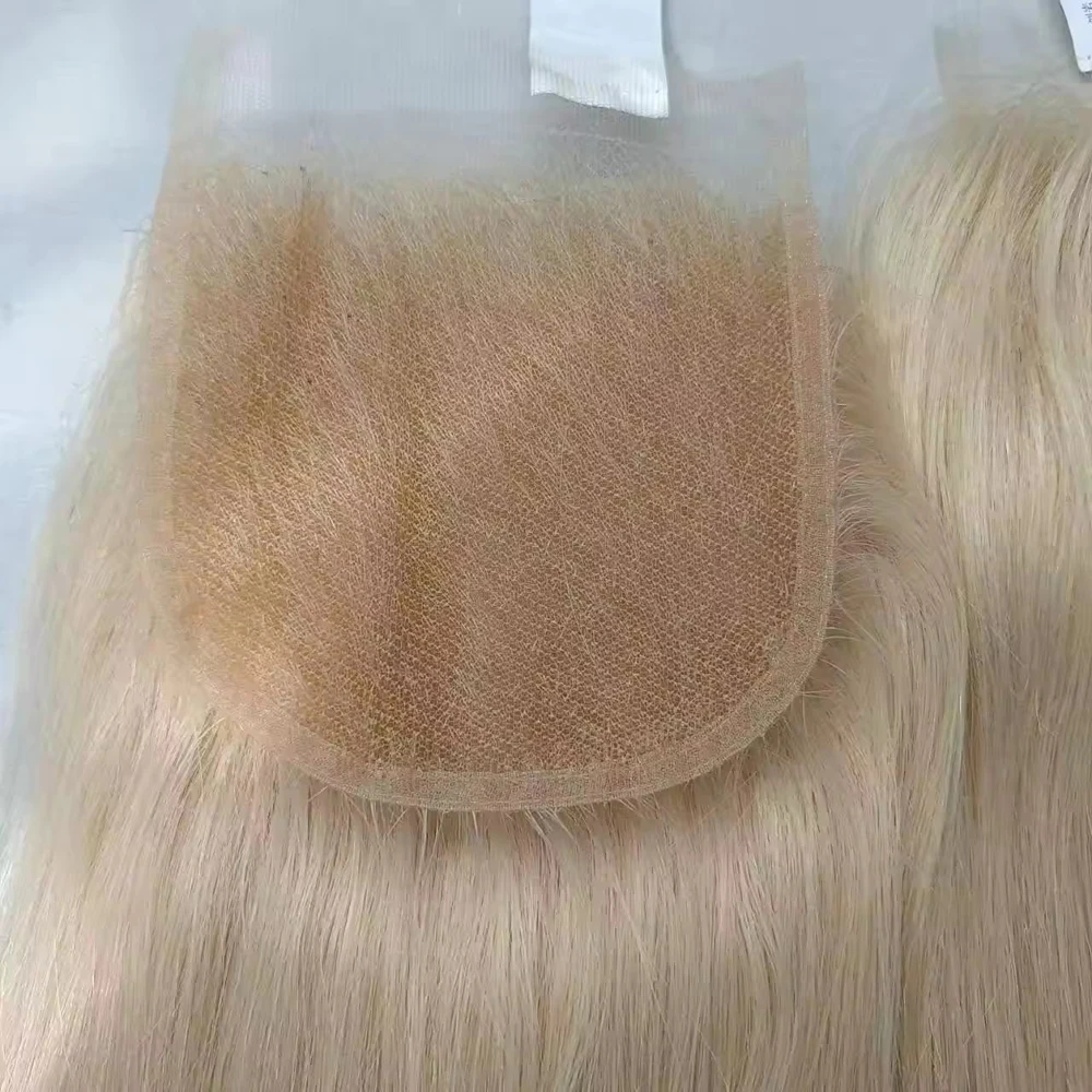 ストレート人毛閉鎖 613 ブロンド 5x5 透明レース閉鎖ブラジルバージンヘア 150% 密度フルエンド