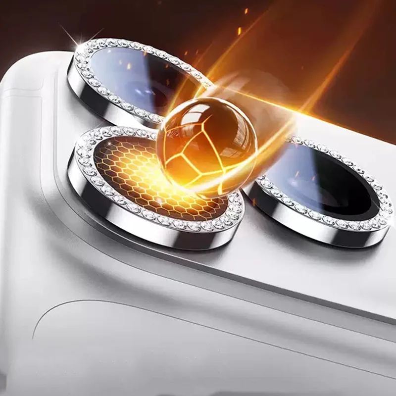Glitter Diamond Rhinestone Camera Lens Protector For iPhone 17 16 15 Pro Max 14 Plus 11 12 13 Mini Air Film Metal Ring Cover view 3