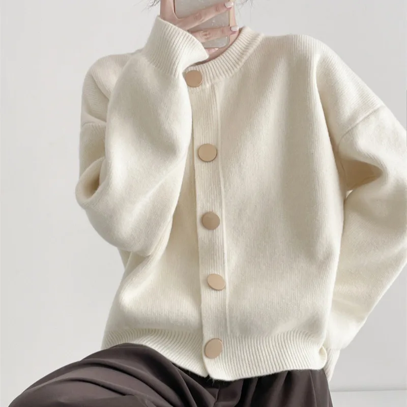 

FRAYA LAB женские кардиганы, свитер с круглым вырезом, осень-зима, вязаные свободные кардиганы, однотонные однобортные женские свитера, новинка 2026 года