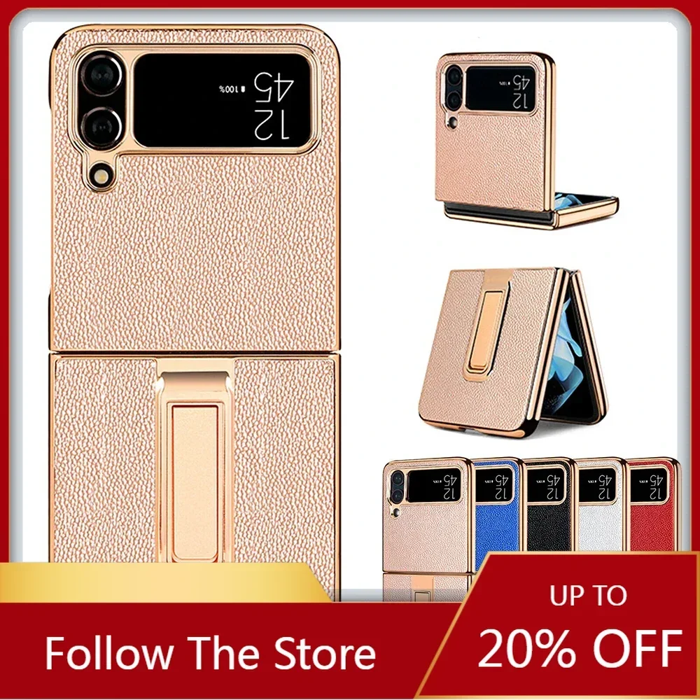 

Diamond Pattern Electroplated Leather Phone Case for Samsung Galaxy Z Flip6 5 4 3 5G Slim Plating with Hidden Kickstand Cover