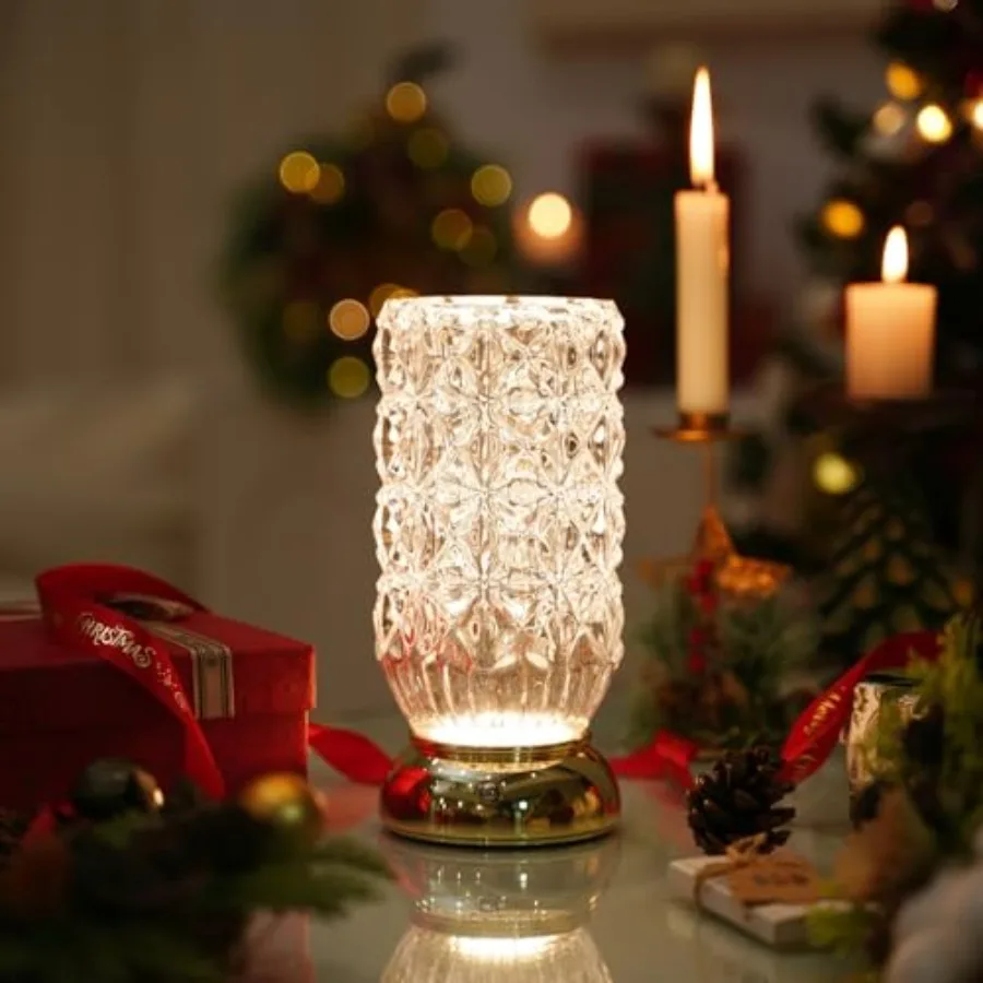Crystal Vase Dimmable Cordless Table Lamp Rechargeable Crystal Light for Home Decor Bedroom Livingroom